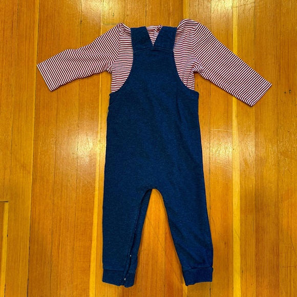 FOCUS KIDS 24mo Navy Blue Overalls & Red Striped Shirt - Picture 2 of 8